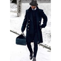 Hommes Noir Pardessus avec col de fourrure à vendre — Veste d'hiver Hommes