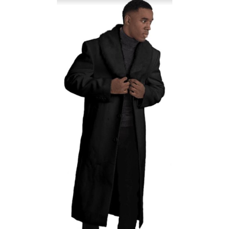 Hommes Noir Pardessus avec col de fourrure à vendre — Veste d'hiver Hommes