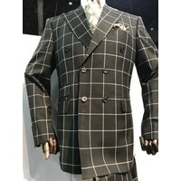 Mens Black Plaid Double Breasted Sport Coat — Mens Suits & Blazers