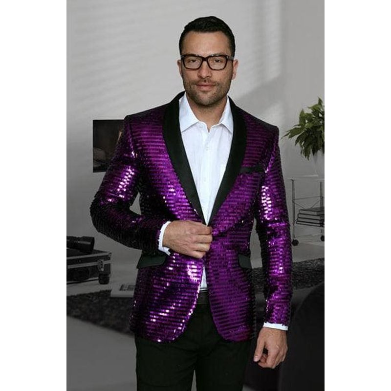 Alberto Nardoni Men's Shiny Sequin Blazer Coat — Mens Suits & Blazers