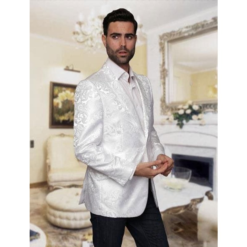 Men's Paisley Blazer in White — Mens Suits & Blazers