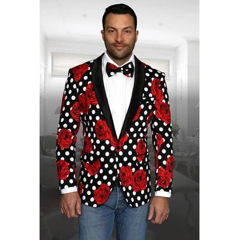 Blazer pour homme à pois avec col châle — Costumes et vestons pour hommes