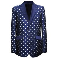 Navy and White Polka Dot Double Breasted Blazer — Mens Suits & Blazers