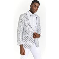 White Dinner Jacket for Men - Modern Fit with Floral Paisley Pattern