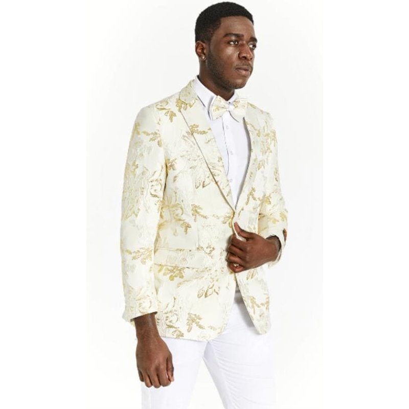 Alberto Nardoni Men's Ivory and Gold Dinner Jacket — Mens Suits & Blazers