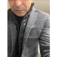 Men's Grey Plaid Blazer with Notched Lapel