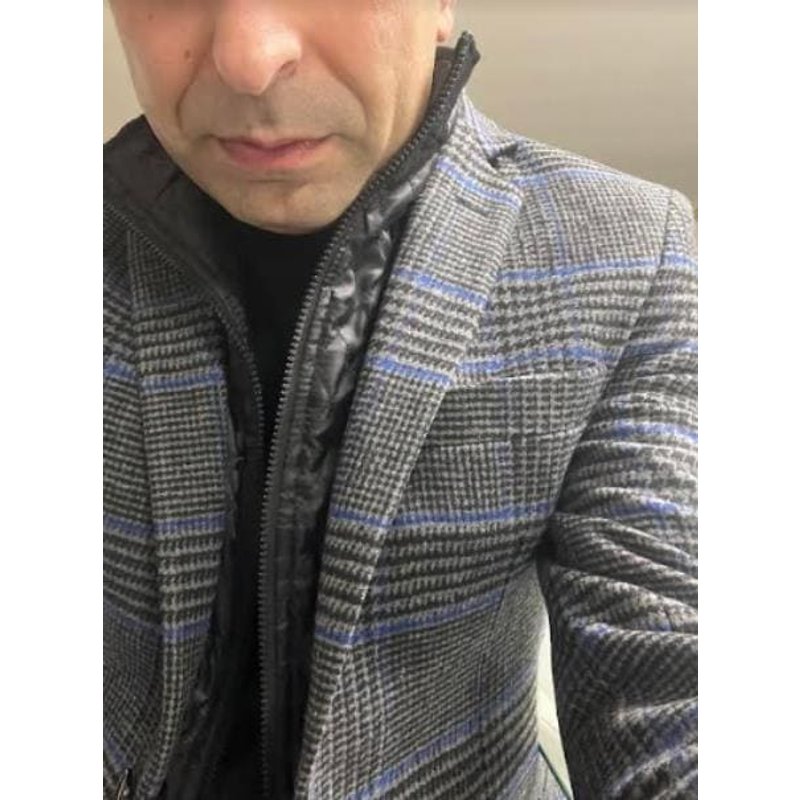 Veste à carreaux grise pour hommes avec col cranté — Costumes et vestons pour hommes