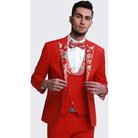 Red Tuxedo with Floral Pattern - 4 Piece Set — Mens Suits & Blazers