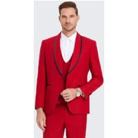 Red Textured Tuxedo with Satin Trim Three Piece Set — Mens Suits & Blazers
