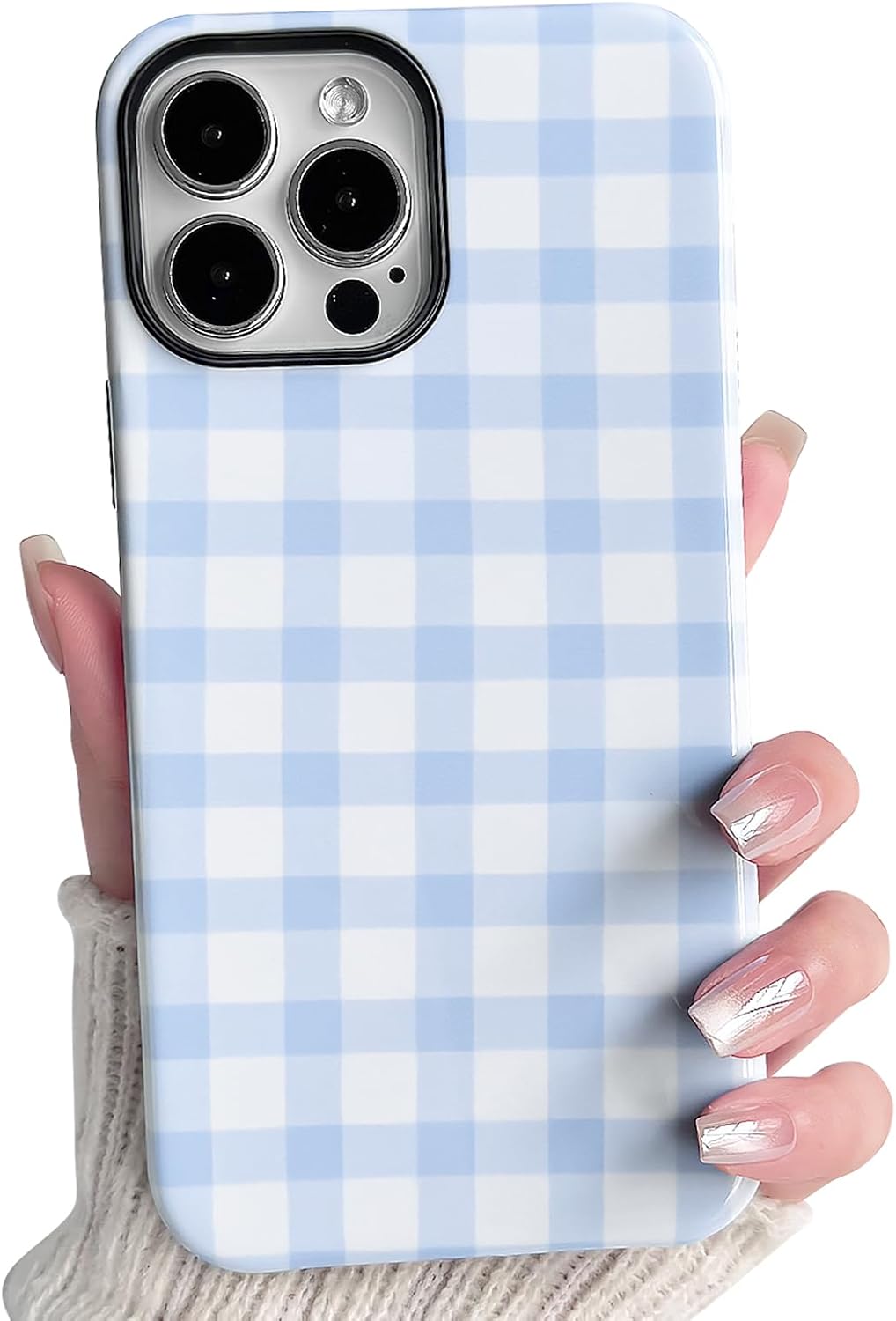 NITITOP Étui iPhone 15 Pro Plaid à Carreaux Bleu Hybride Protecteur — Coque de téléphone