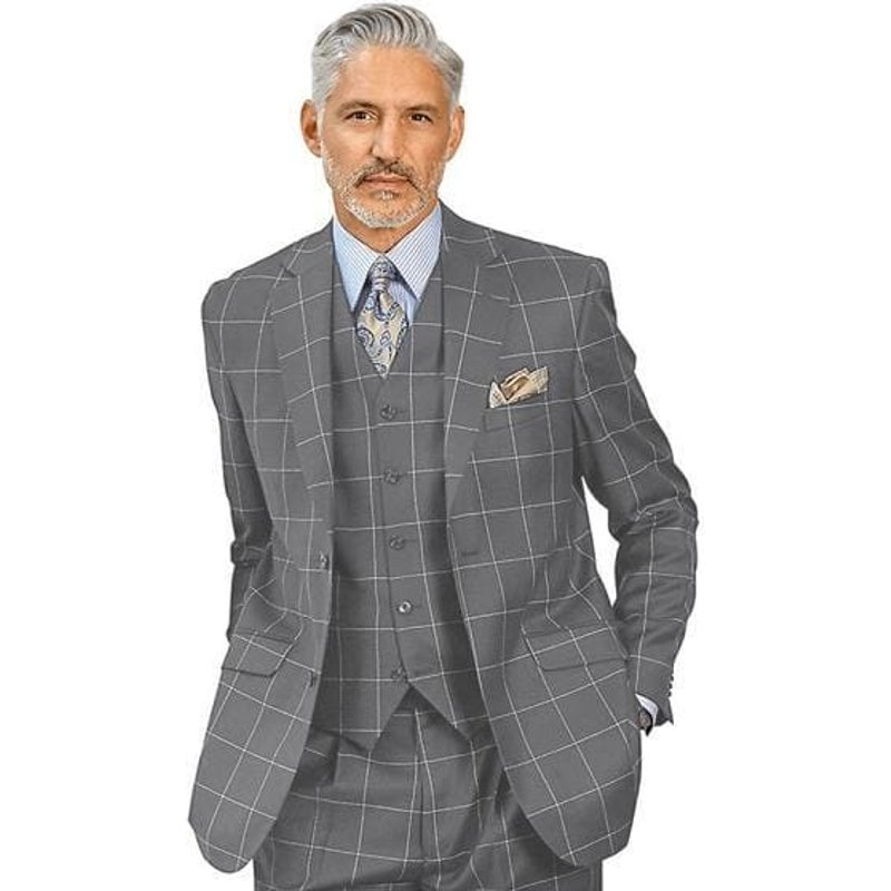 Veste de costume grise clair Plaid-8888 d'AlbertoNardoniStore — Accessoires de mode