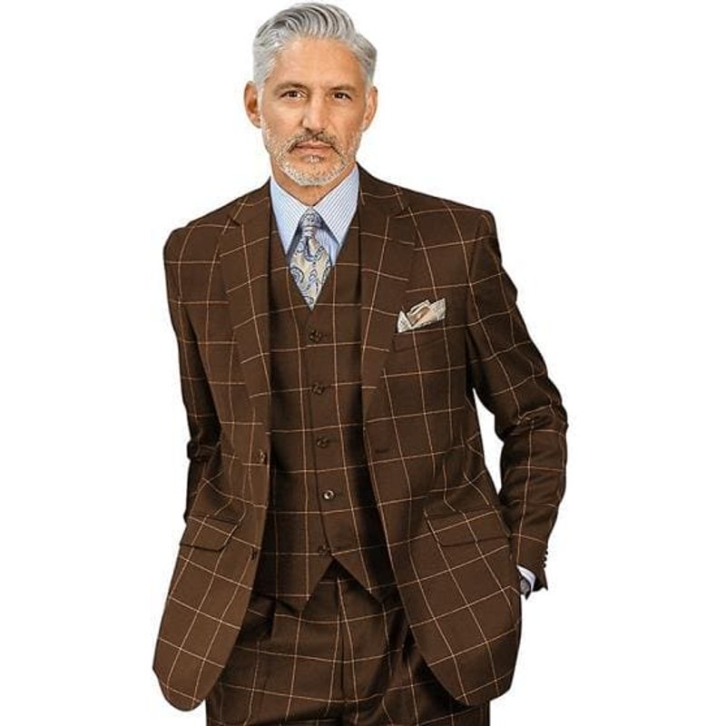 Veste à Simple Boutonnage Plaid-8888 Marron d'AlbertoNardoniStore — Accessoires de mode