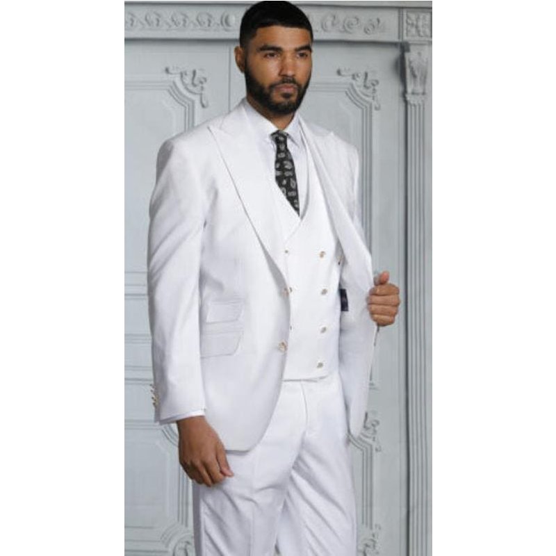 Veste et Pantalon Blanc et Or pour Hommes - Tuxedo de Bal — Costumes et vestons pour hommes