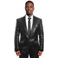 Black Lapel Sequin Blazer