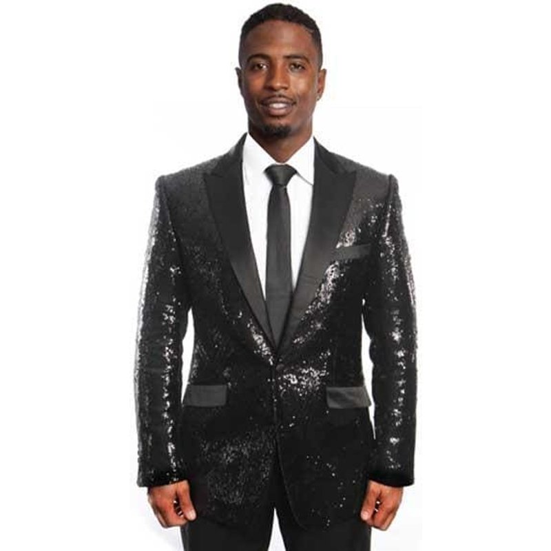 Blazer à Paillettes avec Revers Noir — Costumes et vestons pour hommes