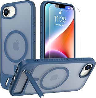 Coque iPhone 16E avec MagSafe, Support Réglable, Bleu Marine
