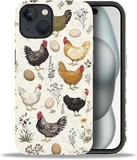 Étui compatible avec iPhone 15 avec motif rétro de plante et coq