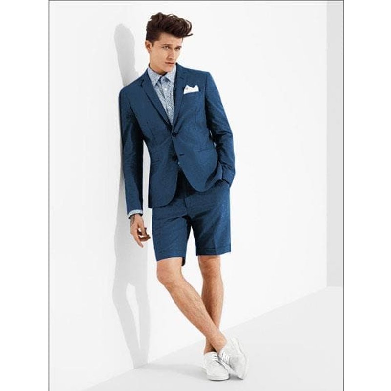 Blazer pour hommes en denim bleu avec shorts — Costumes et vestons pour hommes
