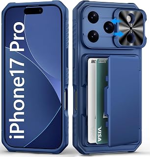 BXYJY iPhone 17 Pro Wallet Case with Card Holder, Blue — Phone Case