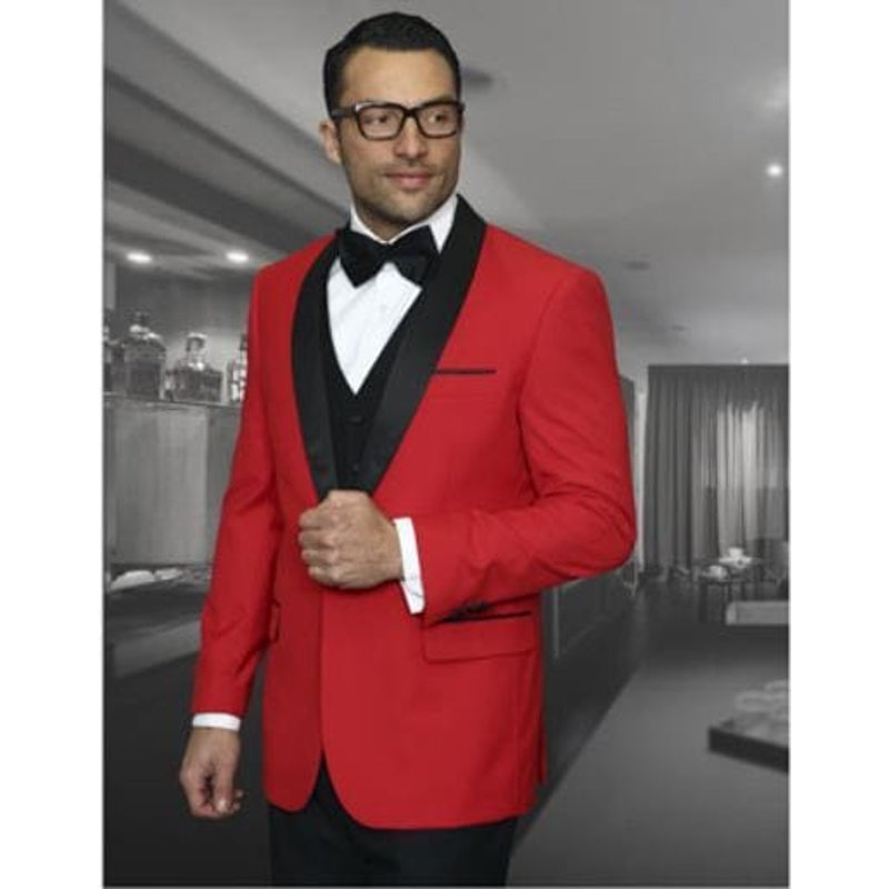 Tuxedo en Velours Rouge pour Hommes avec Revers Châle — Costumes et vestons pour hommes
