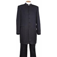 Men's Black Wool Long Jacket with Mandarin Collar