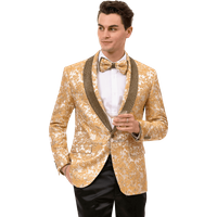 White and Gold Tuxedo Jacket with Matching Bowtie — Mens Suits & Blazers