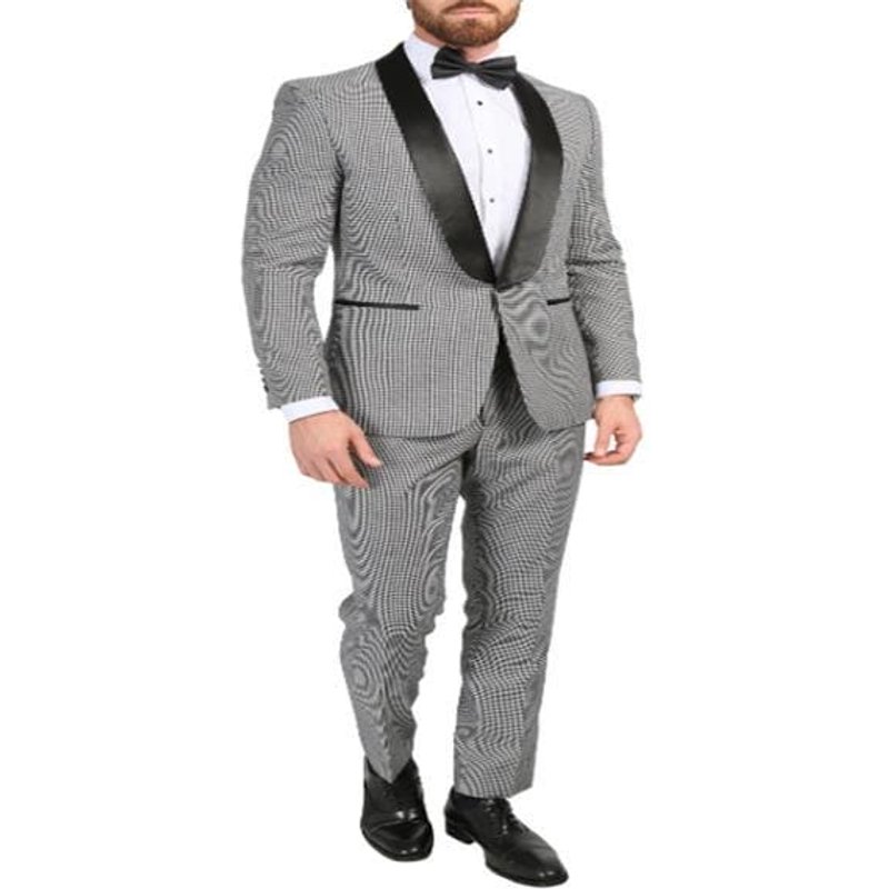 Gray and Black Houndstooth Suit - Slim Fit Design — Mens Suits & Blazers