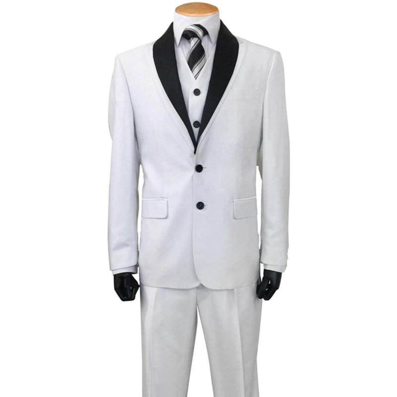 Tuxedo pour homme à 2 boutons en sharkskin avec châle satiné en blanc — Costumes et vestons pour hommes