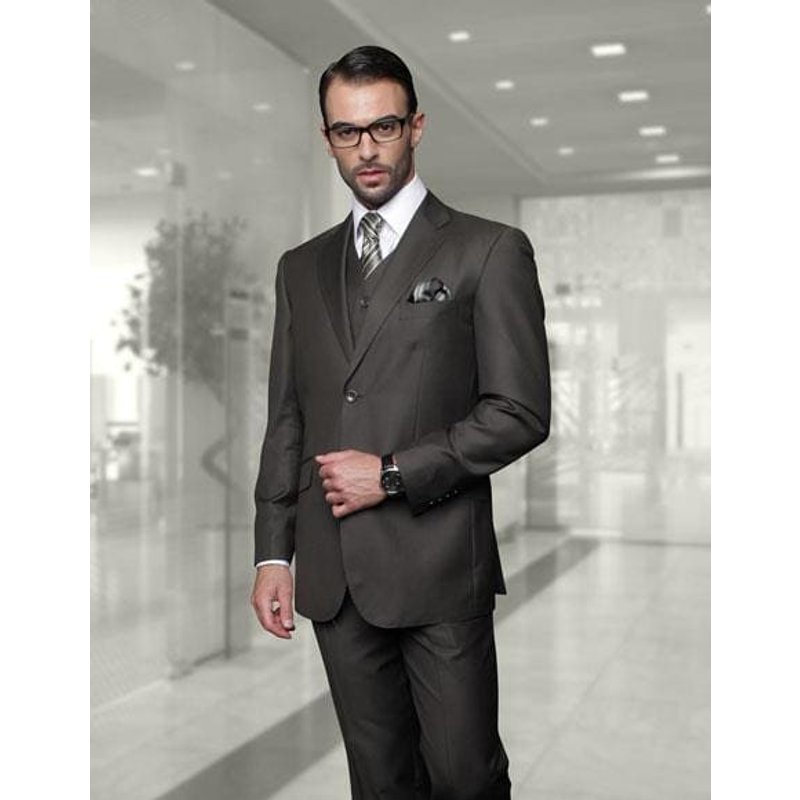 Alberto Nardoni Big and Tall 3 Piece Olive Suit — Mens Suits & Blazers
