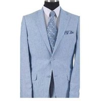 Men's Light Blue Linen Summer Blazer with Elbow Patches
