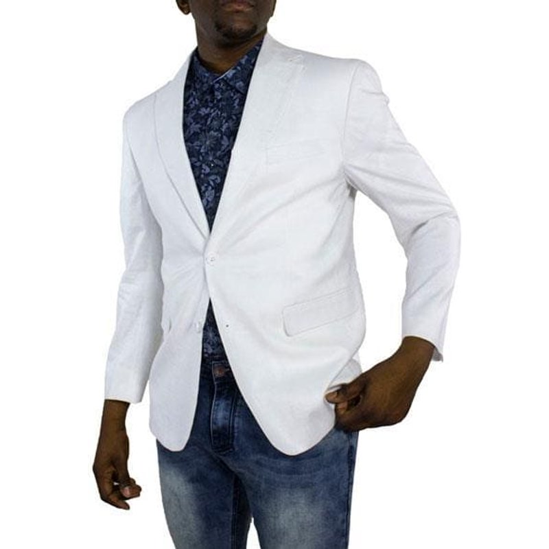 Men's White Linen Summer Blazer with Ticket Pocket — Mens Suits & Blazers