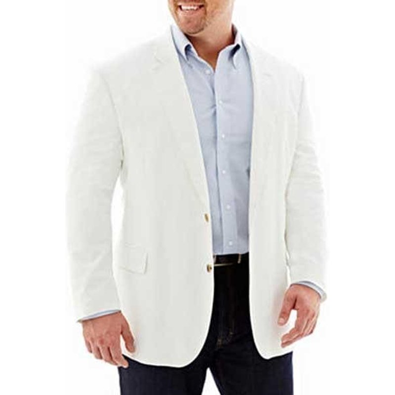 Men's Lightweight Linen Cotton Blazer - White 2 Button Sport Coat — Mens Suits & Blazers