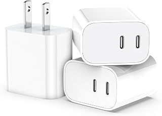 Bloc chargeur USB C, ensemble de 3 chargeurs muraux à double port, 20W