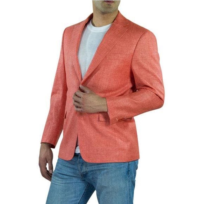 Alberto Nardoni Men's Salmon Coral Linen Blazer with Pocket — Mens Suits & Blazers