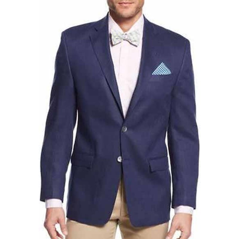 Alberto Nardoni Men's Solid 2 Button Linen Blazer in Navy — Mens Suits & Blazers