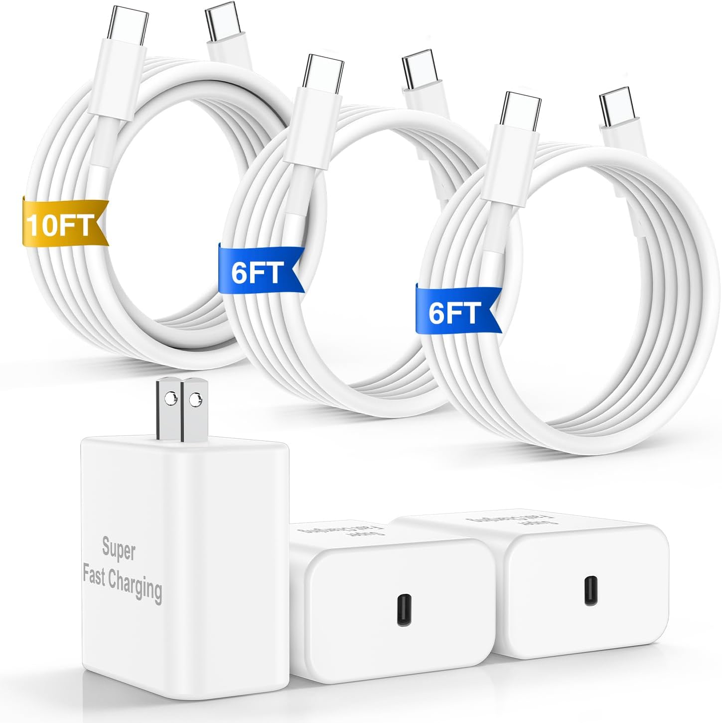 Chargeur 17 16 Pro Max 45W Chargeur Rapide USB C avec 3 Câbles — Chargeur Rapide Usb C