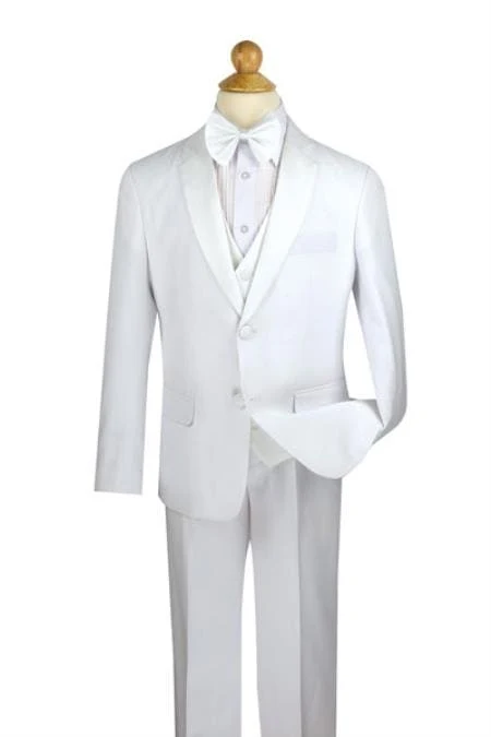 Boy's White 2 Piece Suit with Three Button Jacket