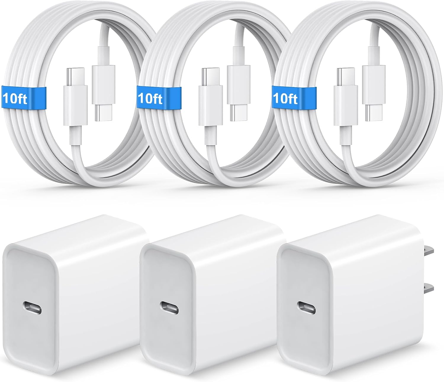 iPhone 17 16 15 Fast Charger 10FT Type C with 3 USB C Wall Blocks — Fast Charger Usb C