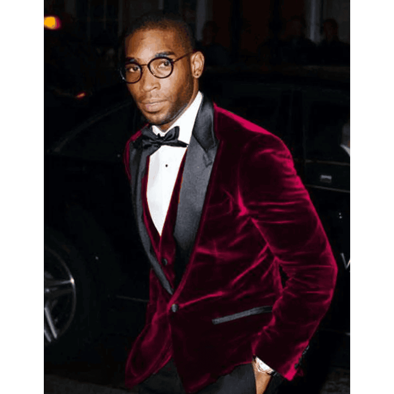 Mens Velvet Blazer - Burgundy 2 Button Sportcoat — Mens Suits & Blazers