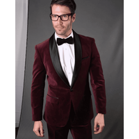 Mens Velvet Blazer - Burgundy Velvet Jacket with Satin Lapel