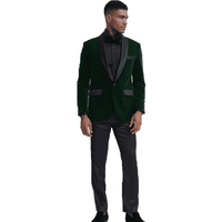 Mens Velvet Blazer - Green Sportcoat with Satin Peak Lapel