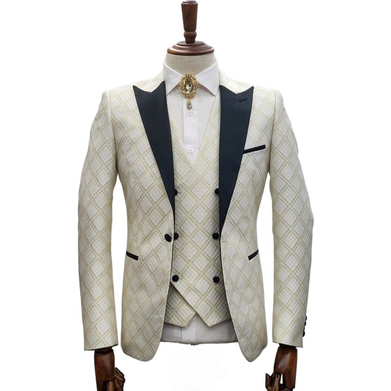 White and Gold Tuxedo - Men's Suit — Mens Suits & Blazers