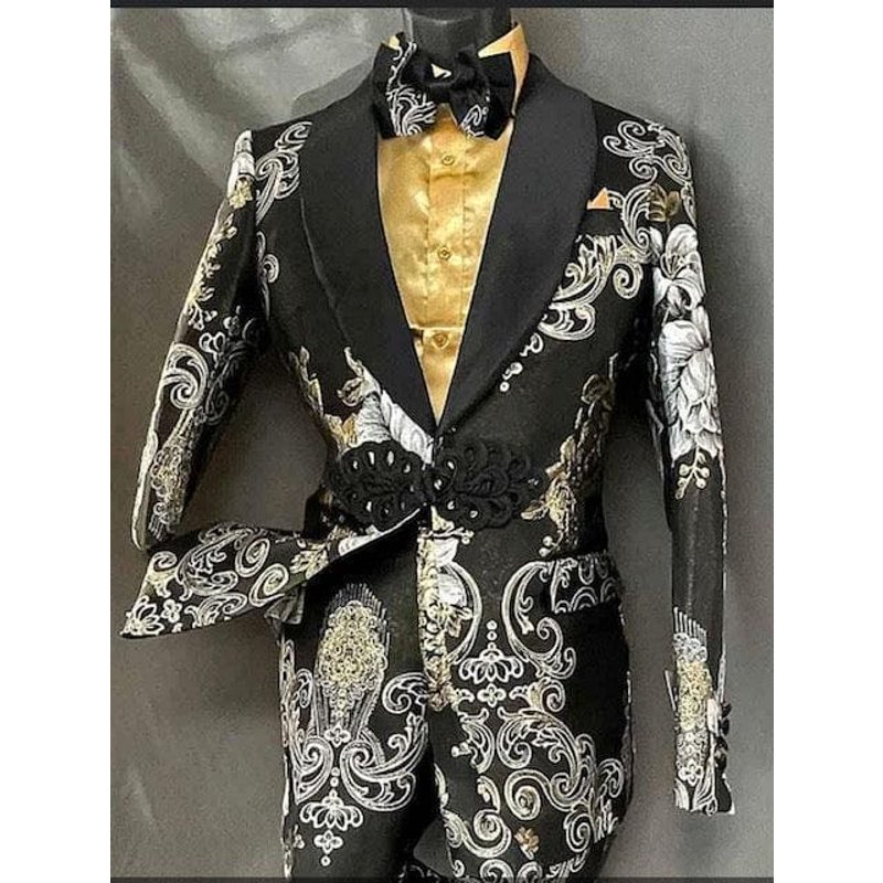 Black and Gold Slim Fit Suit