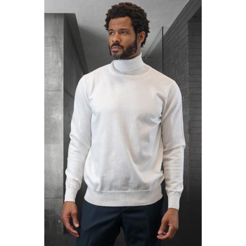 Mens Wool Sweater with Turtle Neck in White — Womens Sweaters