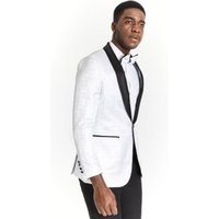 White Plus Size Men's Blazer with Paisley Pattern