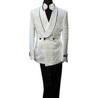 White and Black Paisley Pattern Men's Prom Suit