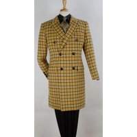 Alberto Nardoni Men's Yellow Windowpane Wool Overcoat — Winter Jacket Men