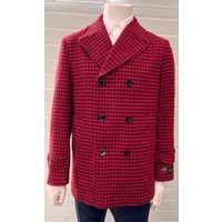 Mens Plaid Overcoat - Wool Peacoat - Plaid Topcoats Red — Winter Jacket Men