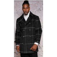 Mens Plaid Overcoat - Wool Peacoat - Plaid Topcoats Black — Winter Jacket Men