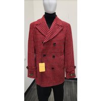 Mens Plaid Overcoat - Wool Peacoat - Plaid Topcoats Red — Winter Jacket Men